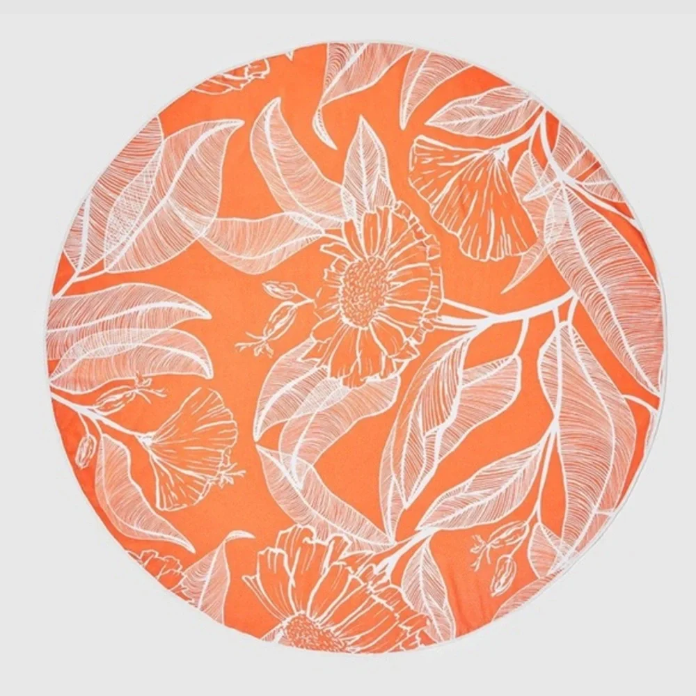 SUMMER & ROSE Outdoor Terry Roundie Blanket Floral Orange White Soft Beach Towel